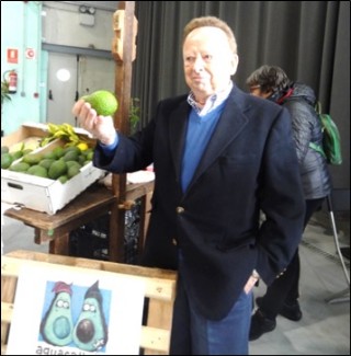 Rafael Rodrguez Solares ensea, ante una caja de ellos, una pieza de la codiciada variedad  hass.
