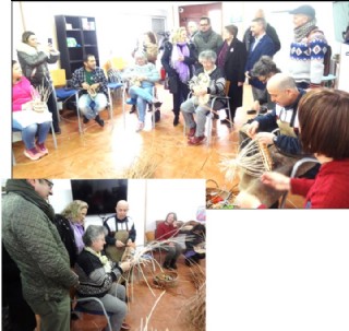 El maestro artesano, Ramn Vzquez (con mandil de cuero), impartiendo el taller, ante las autoridades.