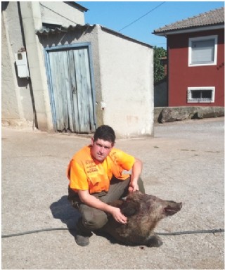 (En la foto, Rouco con su jabal muerto).