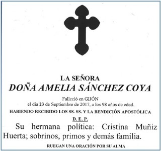 Esquela e Amelia Snchez Coya