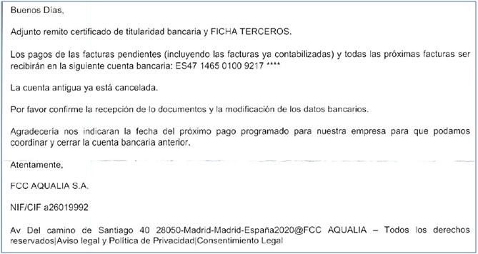 Mensaje que envian en nombre de aqualia