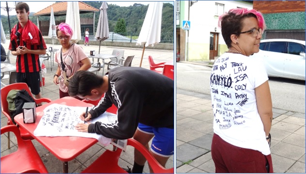 Recogiendo firmas por Camilo. A la derecha, su hija, Patricia, luciendo las conseguidas. | EL ECO