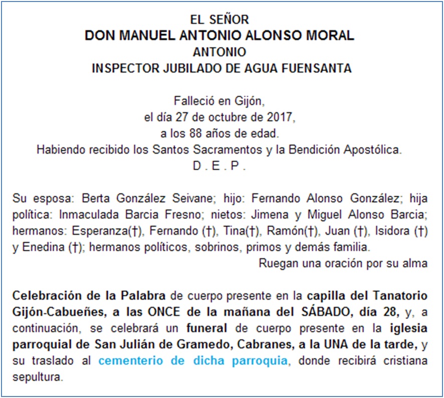 Esquela Manuel Alonso Moral