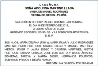 Esquela de Adolfina