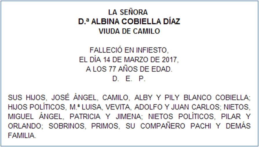 Esquela de Albina
