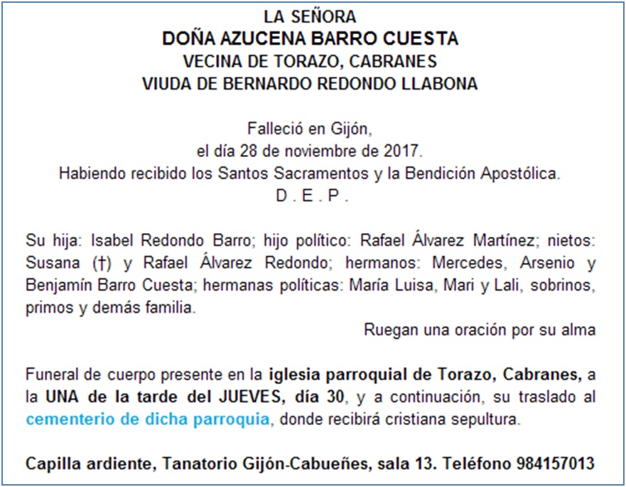 Esquela Azucena