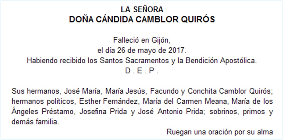 Esquela Cndida Camblor
