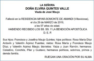 Esquela de Elvira Quintes Valle