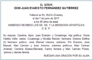 Esquela Evaristo Fernndez Gutirrez