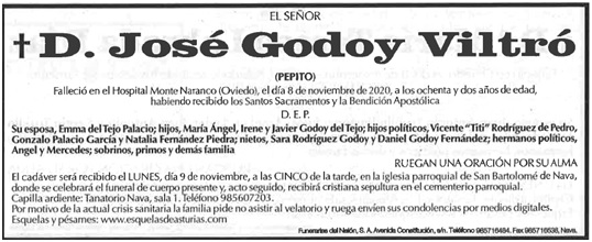 Esquela de Jos Godoy Viltr