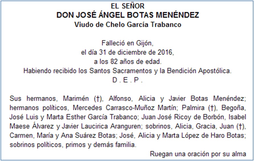 Esquela de Jose Angel Botas