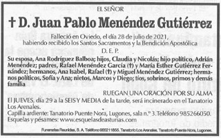 Esquela de Juan Pablo Menndez Gutirrez