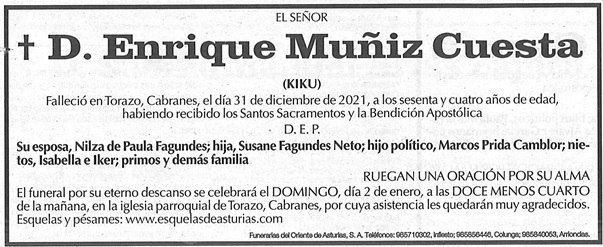 Esquela de Enrique Muiz (Kiku)