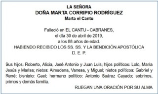 Esquela de Marta Corripio Rodrguez