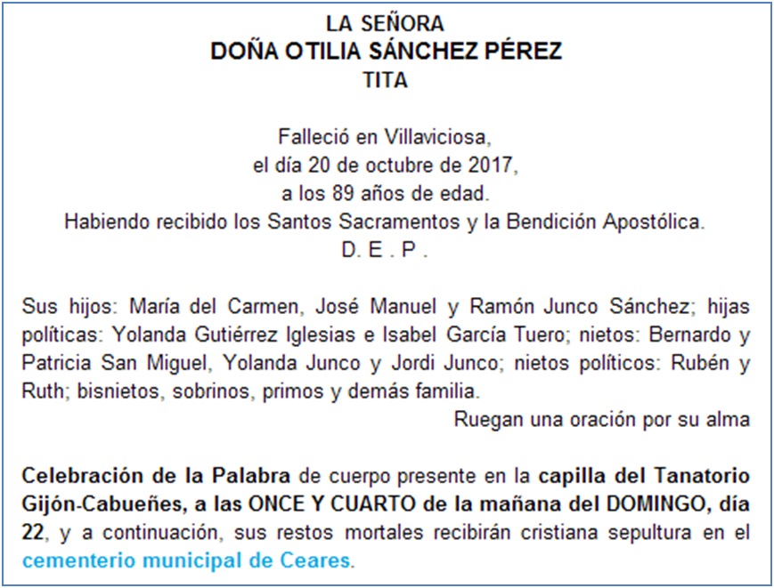 Esquela Otilia Snchez