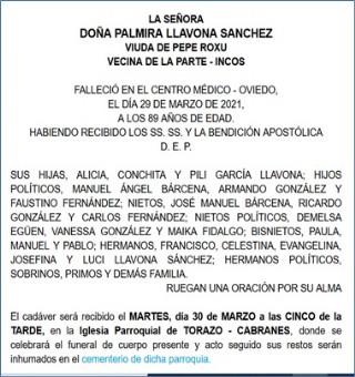Esquela Palmira Llavona Snchez