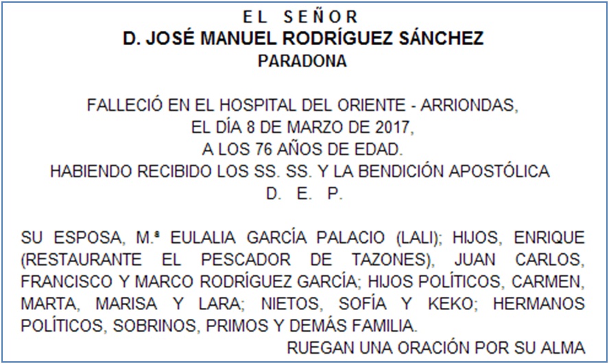 Esquela Jose Manuel Rodriguez Snchez