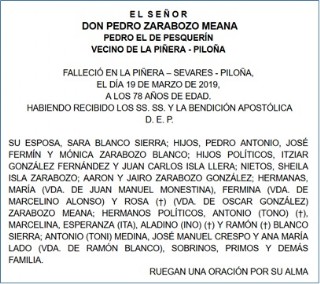 Esquela de Pedro Zarabozo