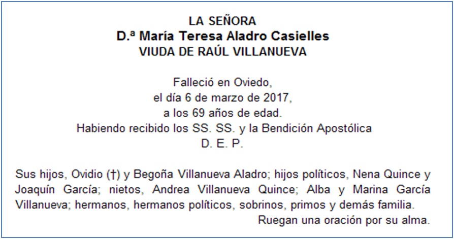 Esquela Teresa Aladro