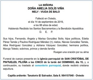 Esquela de Doa Amelia Sols Via