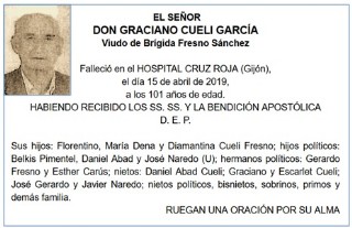 Esquela y fotografa de Graciano Cueli Garca
