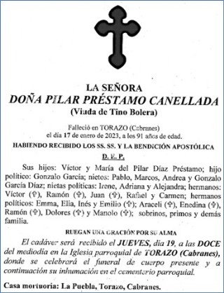 Esquela de Pilar Prstamo