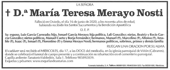 Esquela de Teresa Merayo