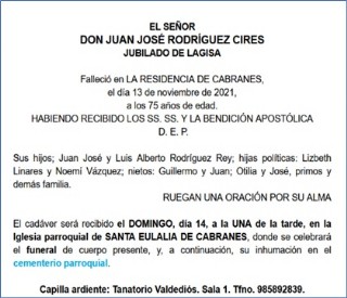 Esquela de Juan Jos Rodriguez