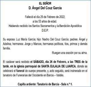 Esquela D. ngel Del Couz Garca