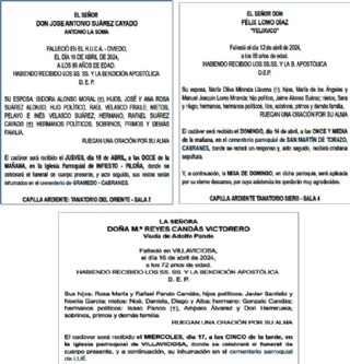 Esquelas Jose Antonio Surez, Flix Lomo, M Reyes Cands