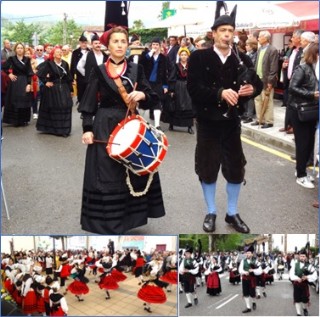 Los Hermanos Hevia,muy implicados en todos los actos (a la derecha, Cobin). Abajo, bailes en la carpa, ante San Francisco; y Banda de Villaviciosa. ECO