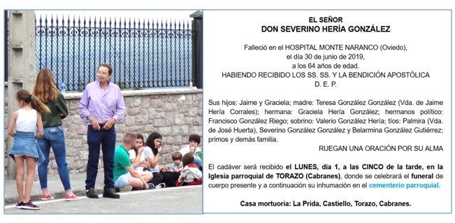 Fotografa de Severino Hera y esquela