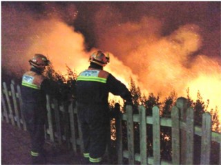 Miembros de Proteccin Civil actuando en el incendio