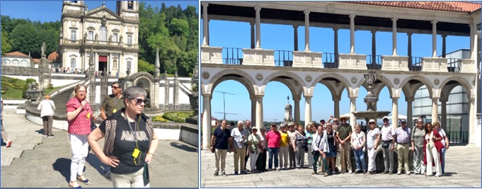 A la izquierda, en la Baslica del Bon Jess Do Monte; y a la derecha, ante edificios de la Universidad de Coimbra. | Agrupacin de Jubilados.