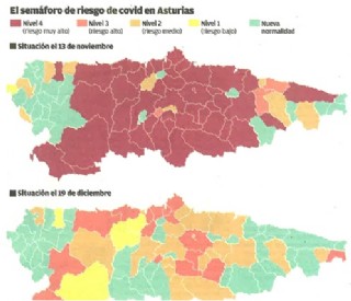 Mapa del semforo de riesgo de covid en Asturias