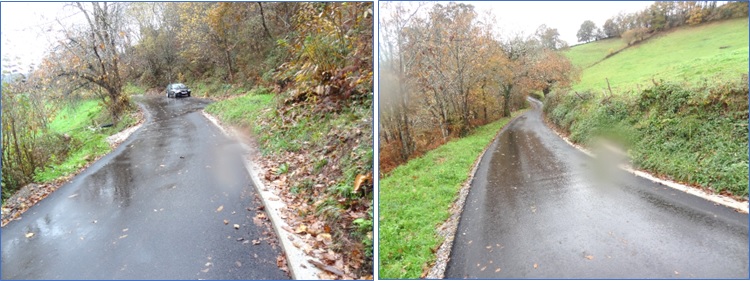 Dos tramos de la nueva carretera (a la izquierda, con detalle de acera y pequea rea de expansin, para cruce de vehculos u otras soluciones).