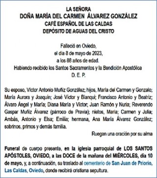 Esquela de Mara del Carmen lvarez Gonzlez