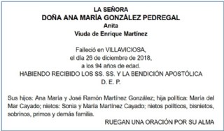 Esquela de Ana Mara Gonzlez Pedregal