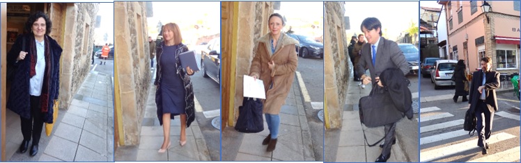 La consejera de Cultura (Berta Pin), de Hacienda (Ana Crcaba), de Derechos Sociales, Bienestar y portavoz (Melania lvarez) y el de Ciencia (Borja Snchez), en los momentos de su entrada al Ayuntamiento. Abajo, el de Industria, Empleo y Promocin Econ
