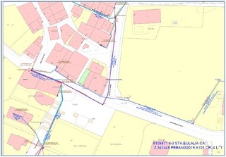 Distribucin de las canalizaciones, en Santa Eulalia, por los aledaos del Ayuntamiento y zona alta (en verde, actual lnea de cobre; en azul, futura de fibra)