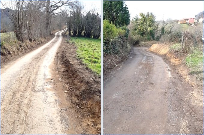 Dos imgenes de tramos ensanchados por operarios municipales, tras suprimir obstculos (muros y sebes, principalmente), ganando en visibilidad el vial. / FOTOS: AYUNTAMIENTO DE CABRANES