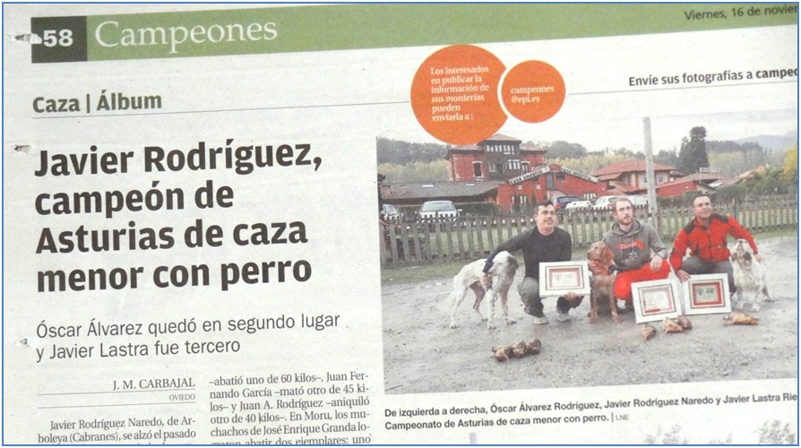 El xito de Javier tuvo repercusin en la Prensa regional (aqu, pgina del diario La Nueva Espaa del  viernes, 16 de noviembre). / EL ECO