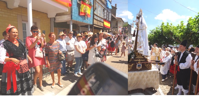 Gente en el pregn de La Plazuela junto a la imagen de Nuestra Seora del Carmen