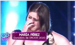 Imagen capturada del Tpa con una Maria emocionada al conocerse ganadora