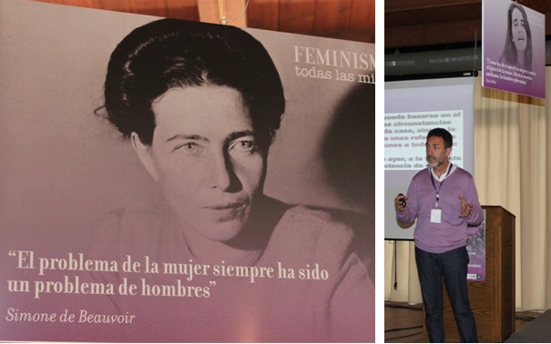 Miguel Lorente reforz su disertacin con mensajes sobre pantalla, como el de la escritora y filsofa francesa, Simone de Beauvoir./ Fotos: Glenda Beln de Rosario Huerto Vizcarra.
