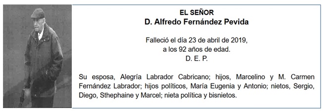 Imagen y esquela de Alfredo Fernndez Pevida