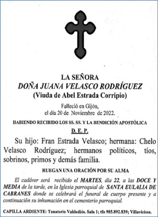 Esquela de Juanita