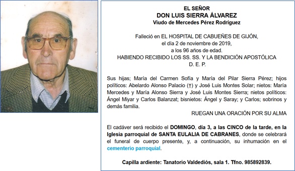 Fotografa y Esquela de Don Luis Sierra lvarez