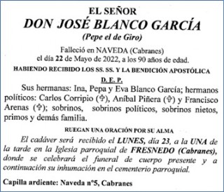 Esquela de Don Jos Blanco Garca