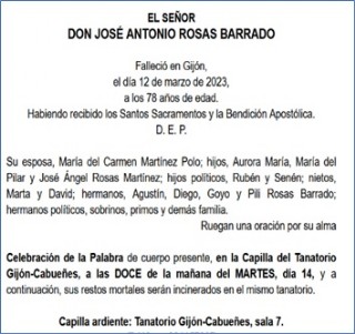 Esquela de Jos Antonio Rosas Barrado